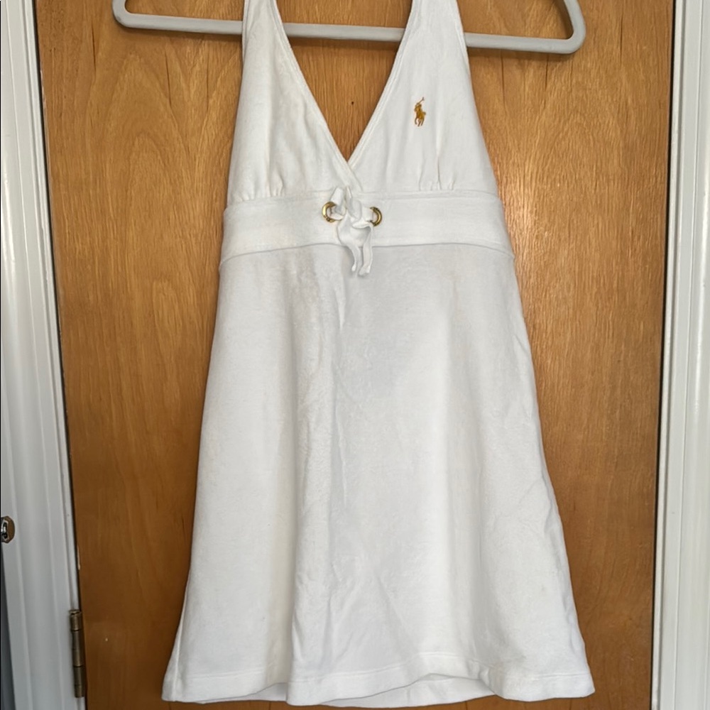 Ralph Lauren White beach coverup. Adorable. Halter style with gold details.